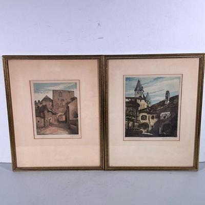 (2pc) Pair Signed Color Prints | Dimensions: h. 14.75 x w. 11.75 in (Sight: 7.25 x 6)