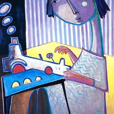 ANGEL BOTELLO (1913-1986) POSTER | Girl with her toy. Framed poster 28 x 22 in. Sight Print signed lower right Dimensions: h. 34 x w. 28...