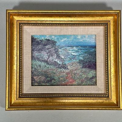 SEASIDE OIL PAINTING | Untitled Oil on canvas 5.5 x 7 in. Canvas Dedication on verso Dimensions: w. 11 x l. 9.5 in