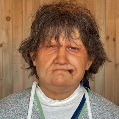 HALLOWEEN LIFE-SIZE WAX FIGURE “Maude” | Life-size realistic wax figure on stand, named “Maude”. Dimensions: h. 65 x w. 18 x d. 14 in