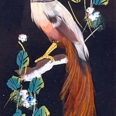 Feather Mixed Media | Painting with applied feathers. Dimensions: h. 10.5 x w. 7.5 in (Sight: 6.75 x 3.75)

