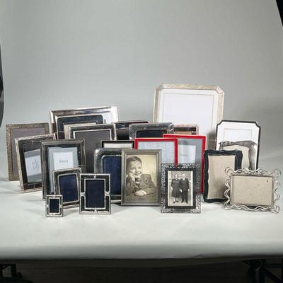 MODERN SILVER-TONE FRAMES | Large mixed lot of modern silver-tone picture frames including; hammered metal, ethced designs, and more!

