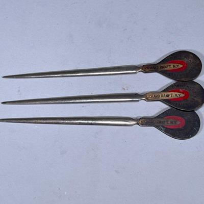 (3pc) LETTER OPENERS | Lot of 3 metal letter openers labeled “Richard Ranft. N.Y. / J.D. Weickert German Felt”. Dimensions: w. 1.5 x l....