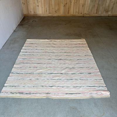 LARGE KNOTTED RUG | Large knotted area rug with streaks of grey & pink Dimensions: w. 84 x l. 96 in