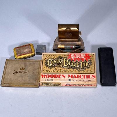 (6pc) TOBACCO LOT | Mixed lot of various tobacco & smoking related items including: Sealed box of Ohio Blue Tip strike anywhere...
