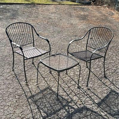 (3pc) ARM CHAIRS & SIDE TABLES | Pair of arm chairs with side table Dimensions: h. 33 x w. 26 x l. 22-1/2 in

