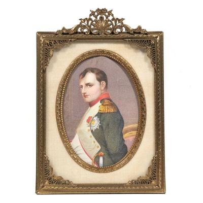 MINIATURE NAPOLEONIC PORTRAIT | Portrait of Napoleon in profile In a double layered brass frame 3.25 x 2.25 in., sight Dimensions: h. 5.5...