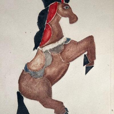 PAULINO KOLSTAD PASTEL | Folk Horse Pastel on Paper 21 x 17 in. sight Signed, titled, and dated "2/77" on bottom Dimensions: h....