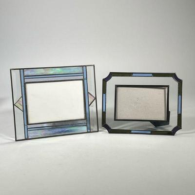(2pc) PAIR STAINED GLASS PICTURE FRAMES | Two stained glass picture frames. - w. 8 x l. 9.75 in (larger)

