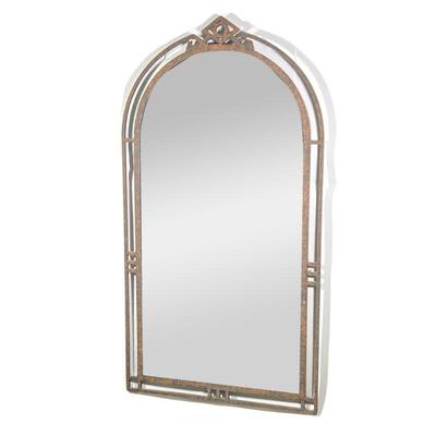 WROUGHT IRON FRAMED MIRROR | Tall full-body mirror with curved top and wrought iron frame Dimensions: h. 60 x w. 32 in

