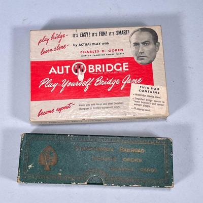 (2pc) Bridge Cards & Game | Including an “Autobridge” play-yourself bridge game in original box and a Pennsylvania Railroad Bridge...