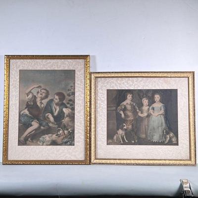 (2pc) VICTORIAN CHILDREN PRINTS | Set of 2 different framed prints showing Victorian children with dogs; both 12 x 9.5 in. Sight...