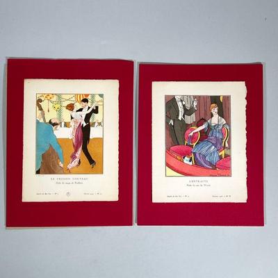 (2pc) PAIR GAZETTE DU BON TON FASHION PLATES | Pair of French fashion plate prints from La Gazette Du Bon Ton Dimensions: w. 10 x l. 13 in

