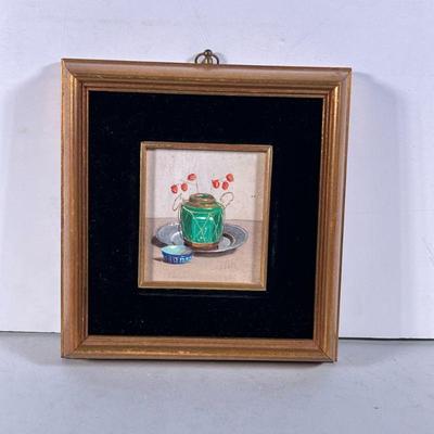 Miniature Still Life | Oil on board. Signed lower right. Dimensions: h. 7.25 x w. 6.75 x d. 1.25 in (Sight: 3.25 x 2.75)

