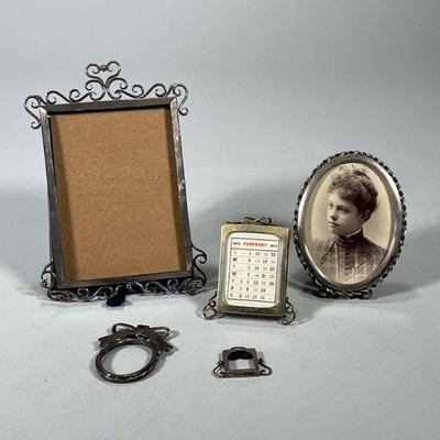 (5pc) STERLING & SILVER PLATE PICTURE FRAMES | Including: large Sterling silver rectangular frame with English sterling hallmarks...
