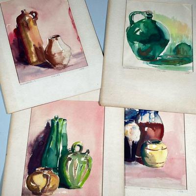 (4pc) J. YOE WATERCOLOR STILL LIFE’S | Lot of 4 unframed watercolor still life’s signed on bottom “J. Yoe”; 12.75 x 9.75 in. Sight. - h....