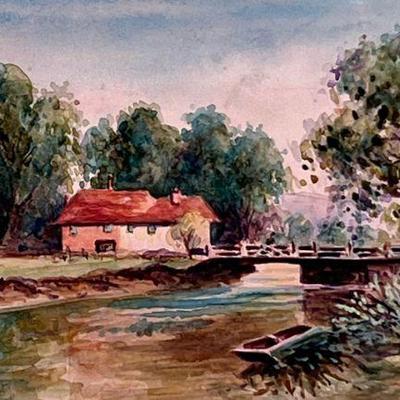BLASIUS (Italian 1908-1979) WATERCOLOR | country home Watercolor on paper 5 x 9 in. Sight Signed & dated “1932” lower right...