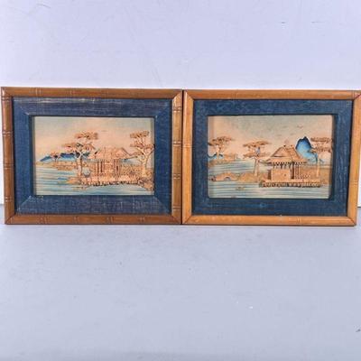 (2pc) Pair Miniature Wood Art | Dimensions: h. 6.5 x w. 8.5 in (Overall)