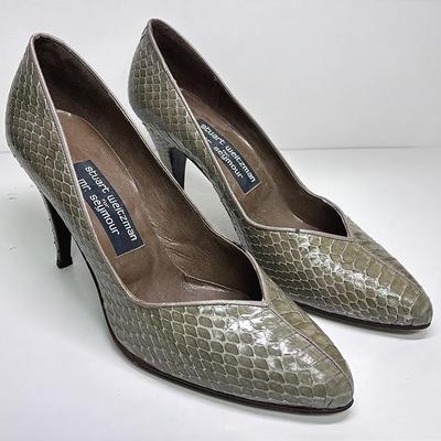 "Stuart Weitzman x Mr. Seymour" Snakeskin-Embossed Leather Pumps