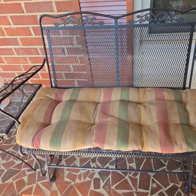 Metal Glider With Seat Cushion And Side Table 