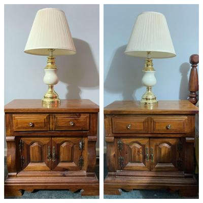 Pair Of Solid Wood Nightstands With Table Lamps