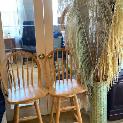 Two Swivel Oak Chairs, Faux Flowers
