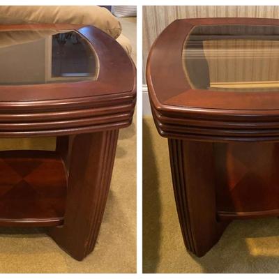 Wooden Glass Top End Tables