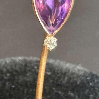 14K Diamond & Purple Gemstone Lapel Pin