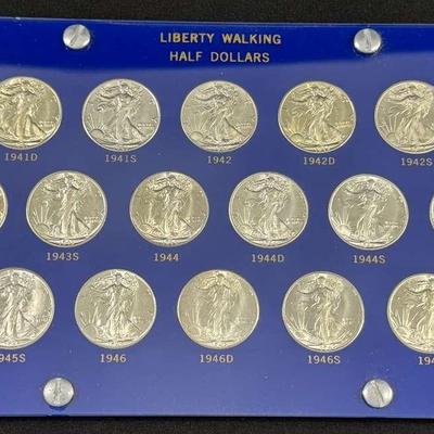 Set Of Liberty Walking Half Dollars From 1941-1947 In Acrylic Display Case