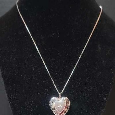 .925 Diamond Heart Locket Necklace 