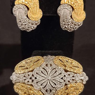 Gold & Silver Tone Marcasite Earrings & Pendant 