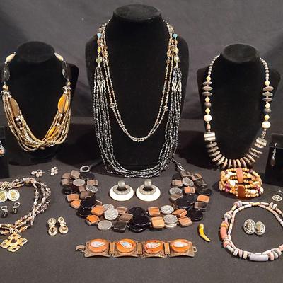 Brown Beaded, Metal & Wooden Jewelry 