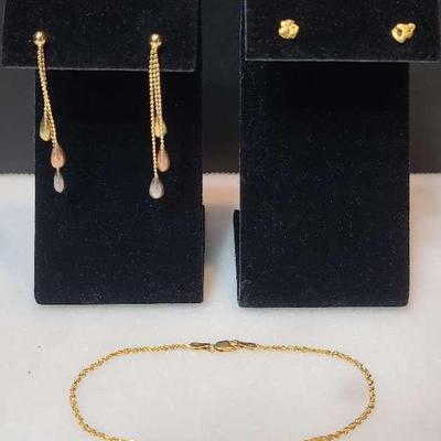 14K Gold Earrings & Anklet