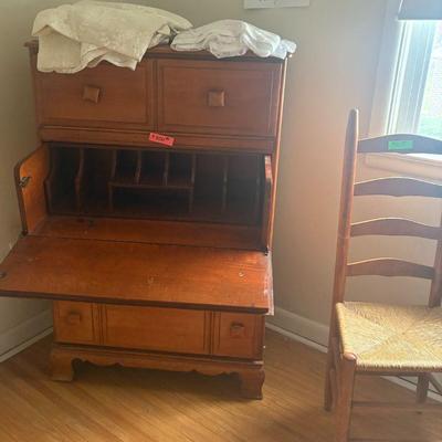 Antique secretary/chest of drawers and chair