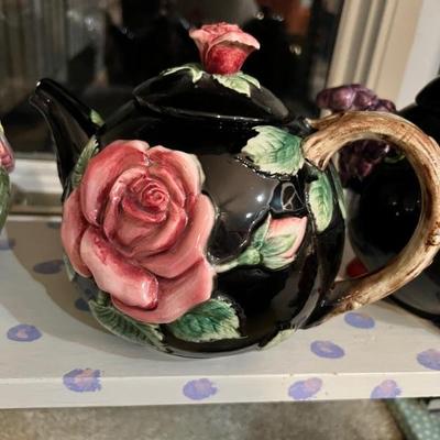 Fitz & Floyd 1987 Midnight Rose Teapot