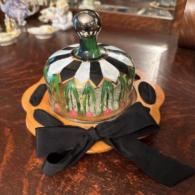 MacKenzie-Childs cheese board and painted glass dome