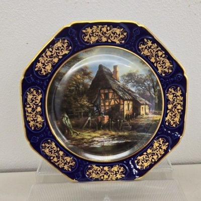 Cottage Scene Plate Trimmed in 22 Carat 