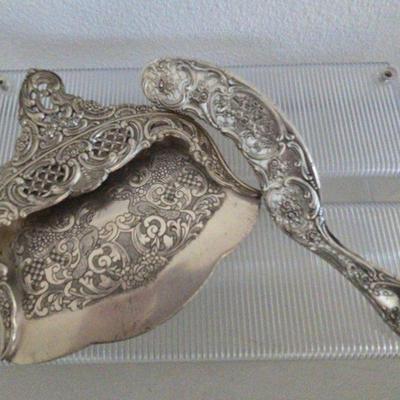 Antique Engraved Silver Plated Crumb Brush and Pan