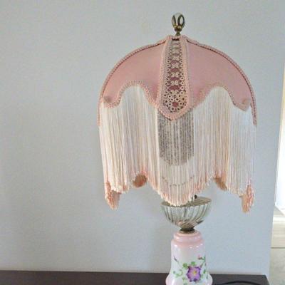 Vintage Ceramic Lamp w/Fringed Shade 