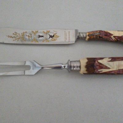 Vintage Baron Solingen Germany Stag Antler Carving Set