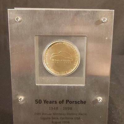 50 YEARS OF PORSCHE COMMEMORATIVE COIN AND PLAQUE, LIMITED EDITION!