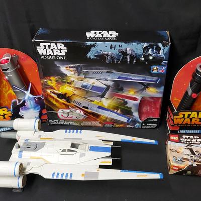 LEGO STAR WARS REBEL SCOUT SPEEDER #7668, REBEL U-WING FIGHTER AND LIGHTSABERS 