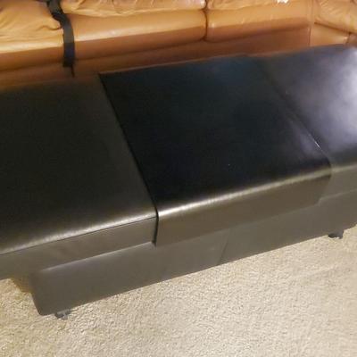 BLACK CUSHION DOUBLE OTTOMAN & TABLE 