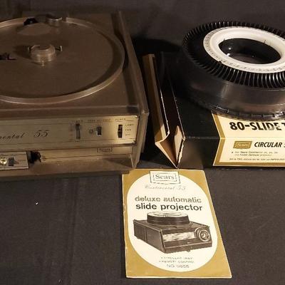 SEARS CONTINENTAL 55 DELUXE AUTOMATIC SLIDE PROJECTOR AND SLIDE TRAY