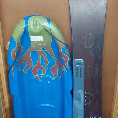 HO! MULTI LUGE 48 IN MULTIBOGGAN SNOW SLED & HEAD SNOWBOARD WITHOUT BINDINGS 