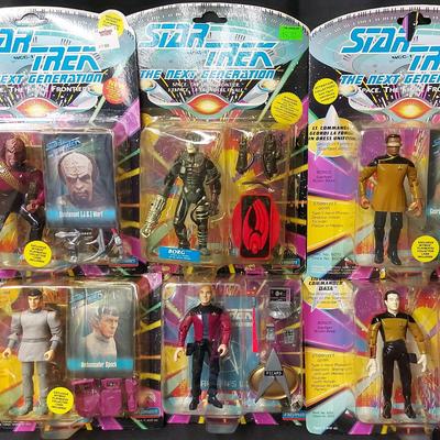 SIX STAR TREK THE NEXT GENERATION FIGURES IN PACKAGING 