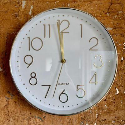 Gold Accent Numerals Quartz Wall Clock w/ Glass Front	