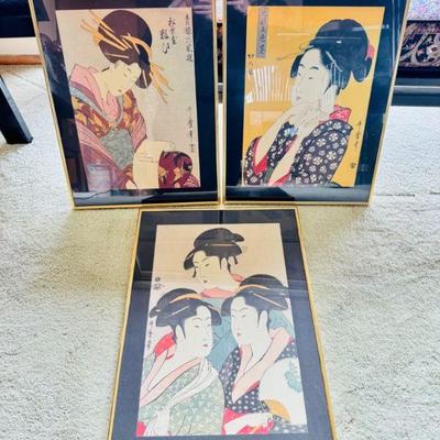 Professionally Framed Kitagawa Utamaro 3 Piece Collection	