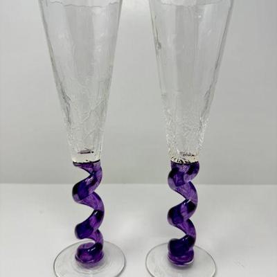Signed 1995 Union Street Glass Amethyst Water Goblet by Guy Corrie	
