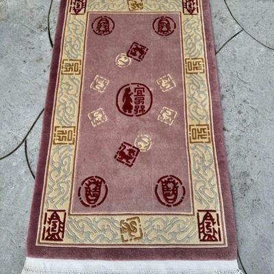 High Pile Traditional Chinese Carved Wool Rug w/ Auspicious Symbols	